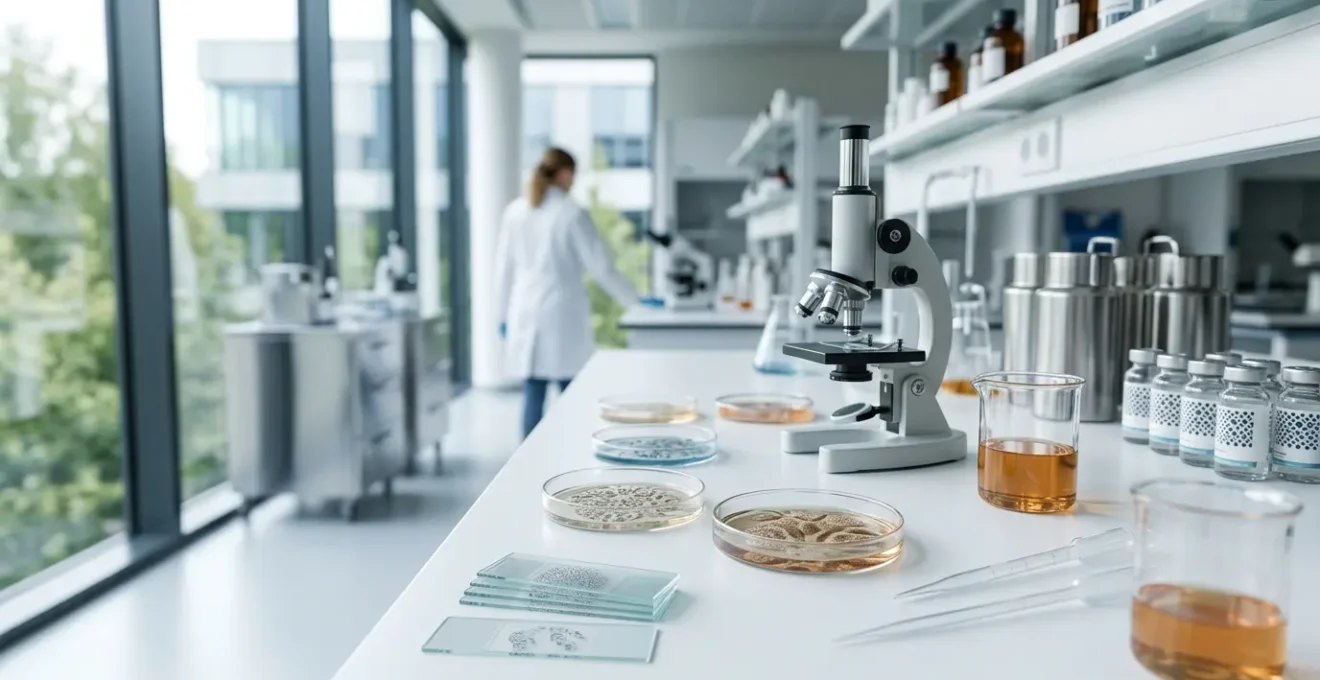 Modern biotech laboratory environment showcasing cellular health advancement and longevity research