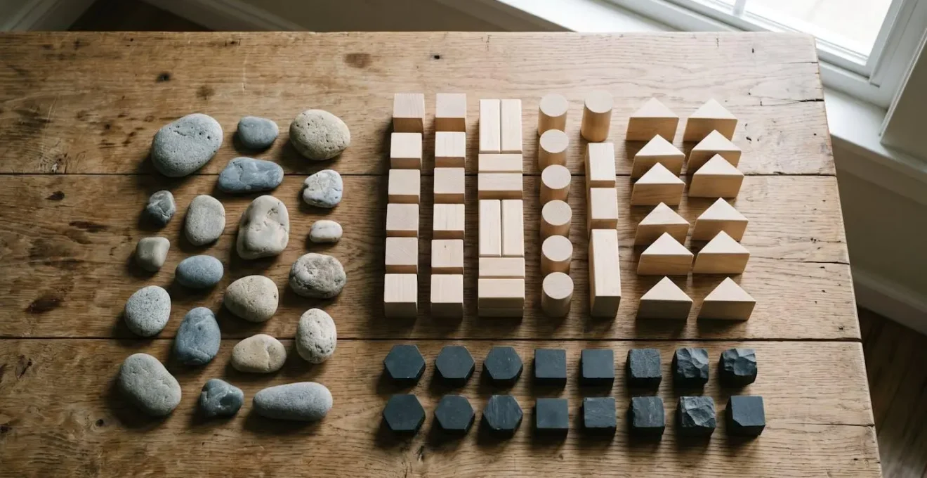 Symbolic overhead composition showing abstract sorting and categorization elements with dramatic lighting