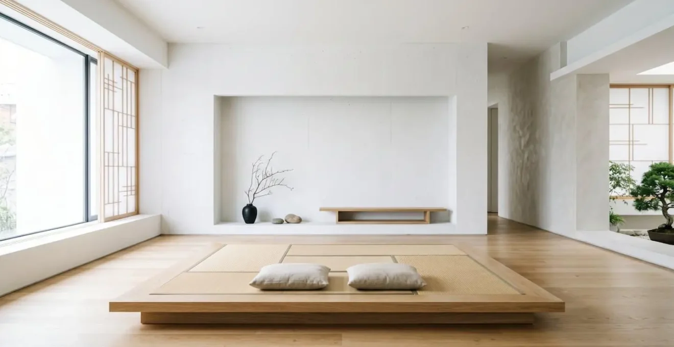 Visual contrast showing a serene, minimalist white aesthetic juxtaposed with traditional cultural elements, representing dual meanings.