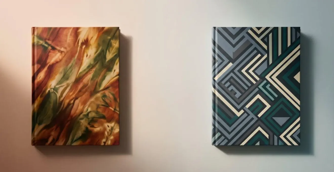 Two contrasting book covers side by side representing different cultural literary traditions