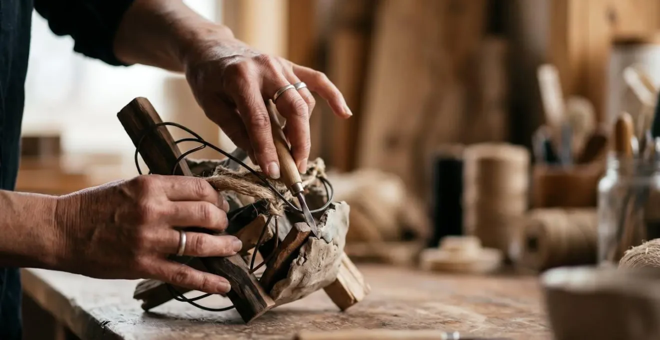 Dynamic close-up showing hands working with prototype materials in motion
