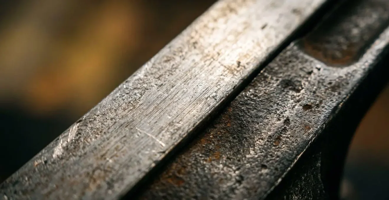 Macro close-up photograph showing textural details of metal packaging materials with selective focus