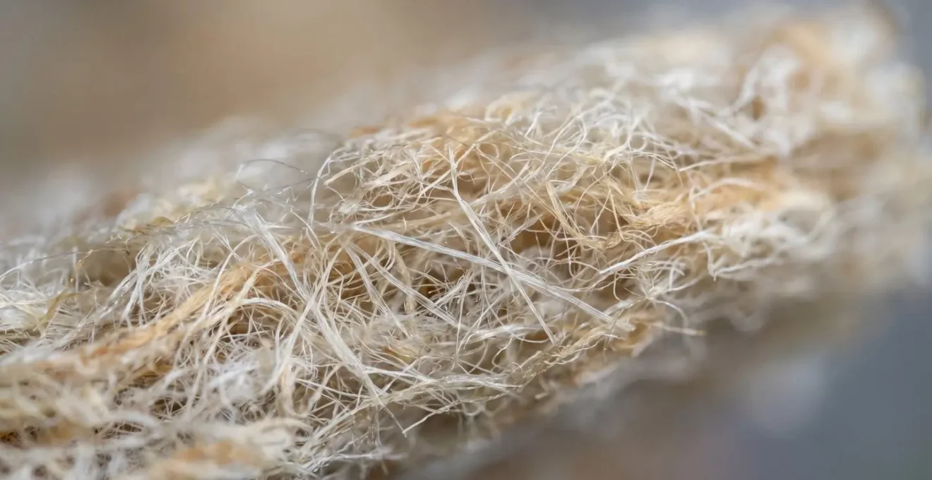 Extreme macro detail of advanced thermal insulation material showing fiber structure and texture patterns for energy efficiency applications