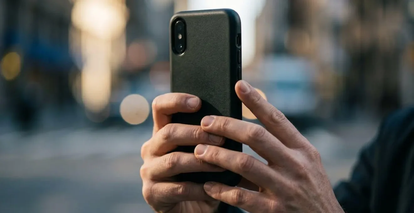 A smartphone held vertically capturing a news scene, symbolizing modern mobile-first journalism